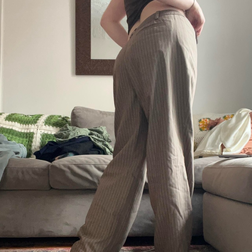 Ann Taylor Men's Taupe Striped Dress Pants - Picture 3 of 6